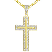 Load image into Gallery viewer, 14k Yellow Gold Cubic Zirconia Elegant Traditional Latin Cross Pendant Cuban Necklace
