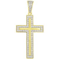 Load image into Gallery viewer, 14k Yellow Gold Cubic Zirconia Elegant Traditional Latin Cross Pendant Cuban Necklace
