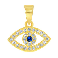 Load image into Gallery viewer, 14k Yellow Gold Cubic Zirconia Mini Blue Evil Eye Charm Eye Shaped Pendant with Rolo Cable, Cuban Curb, or Figaro Chain Necklaces
