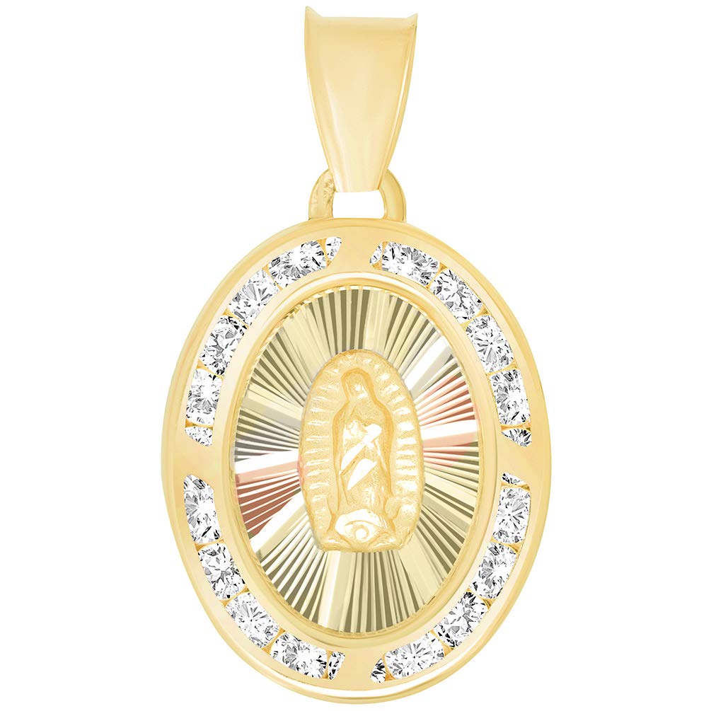 14k Yellow Gold Cubic Zirconia Oval Shaped Our Lady Of Guadalupe Medallion Pendant