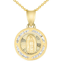 Load image into Gallery viewer, 14k Yellow Gold Cubic Zirconia Round Mini Our Lady Of Guadalupe Medal Charm Pendant Necklace
