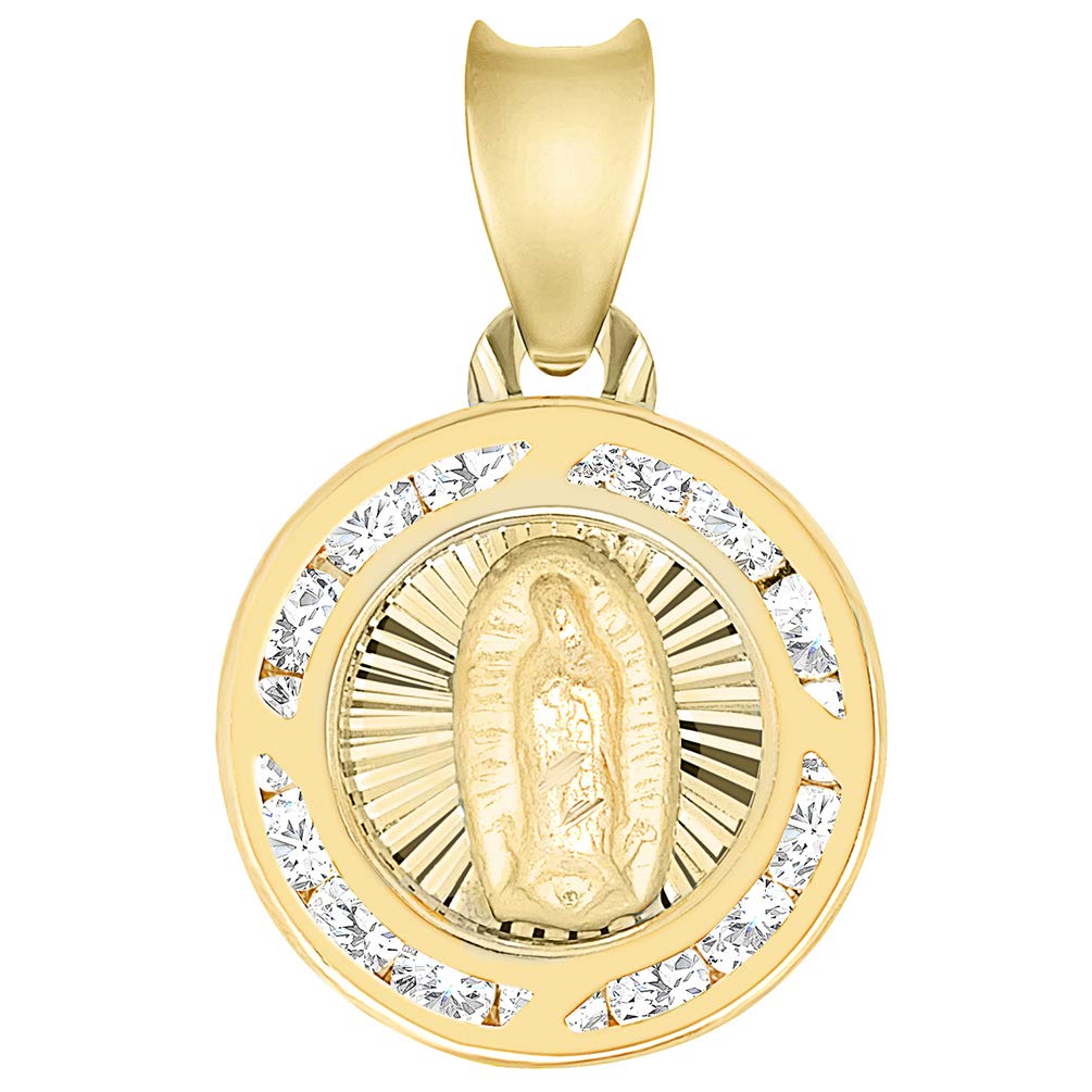 14k Yellow Gold Cubic Zirconia Round Mini Our Lady Of Guadalupe Medal Charm Pendant