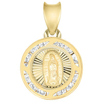 Load image into Gallery viewer, 14k Yellow Gold Cubic Zirconia Round Mini Our Lady Of Guadalupe Medal Charm Pendant Necklace
