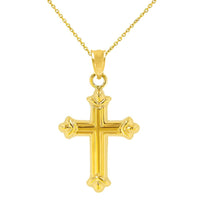 Load image into Gallery viewer, Dainty 14k Yellow Gold Fleur de Lis Cross Charm Pendant Necklace
