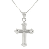 Load image into Gallery viewer, Dainty 14k White Gold Fleur de Lis Cross Charm Pendant Necklace
