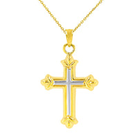 Load image into Gallery viewer, Dainty 14k Yellow Gold Fleur de Lis Cross Pendant Necklace
