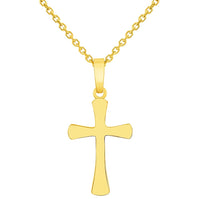 Load image into Gallery viewer, 14k Solid Yellow Gold Dainty Mini Classic Plain Religious Cross Charm Pendant with Rolo Cable, Cuban Curb, or Figaro Chain Necklaces
