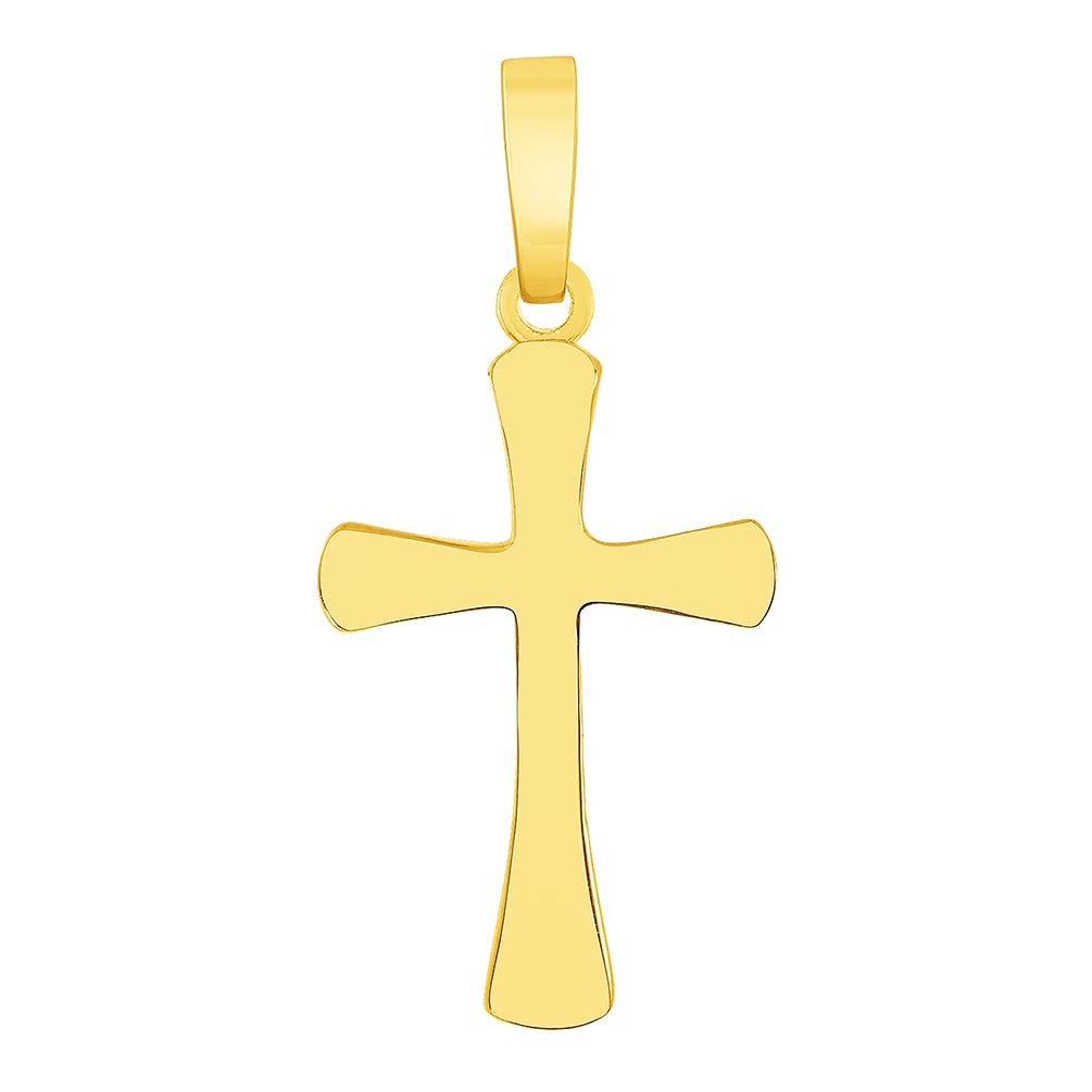 14k Solid Yellow Gold Dainty Mini Classic Plain Religious Cross Charm Pendant