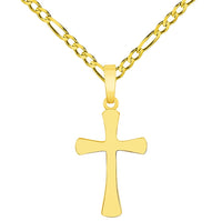 Load image into Gallery viewer, 14k Solid Yellow Gold Dainty Mini Classic Plain Religious Cross Charm Pendant with Rolo Cable, Cuban Curb, or Figaro Chain Necklaces
