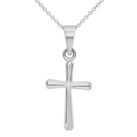 Load image into Gallery viewer, 14k White Gold Polished Dainty Mini Religious Plain Simple Cross Charm Pendant Necklace
