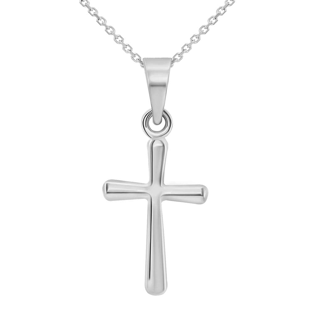 14k White Gold Polished Dainty Mini Religious Plain Simple Cross Charm Pendant Necklace