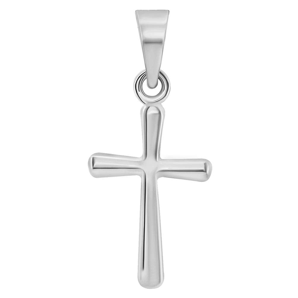 14k White Gold Polished Dainty Mini Religious Plain Simple Cross Charm Pendant