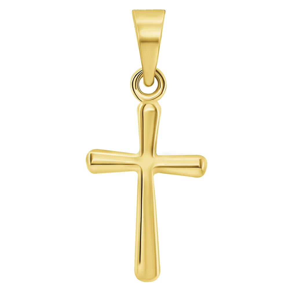 14k Yellow Gold Polished Dainty Mini Religious Plain Simple Cross Charm Pendant