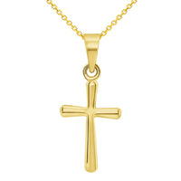 Load image into Gallery viewer, 14k Yellow Gold Polished Dainty Mini Religious Plain Simple Cross Charm Pendant Necklace
