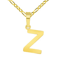 Load image into Gallery viewer, Solid 14k Yellow Gold Dainty Mini Uppercase Initial Charm Block Letter Pendant Necklace with Figaro Link Chain
