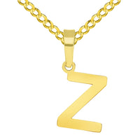 Load image into Gallery viewer, Solid 14k Yellow Gold Dainty Mini Uppercase Initial Charm Block Letter Pendant Necklaces with Curb Cuban Chain
