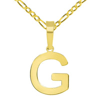 Load image into Gallery viewer, Solid 14k Yellow Gold Dainty Mini Uppercase Initial Charm Block Letter Pendant Necklace with Figaro Link Chain
