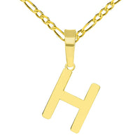Load image into Gallery viewer, Solid 14k Yellow Gold Dainty Mini Uppercase Initial Charm Block Letter Pendant Necklace with Figaro Link Chain
