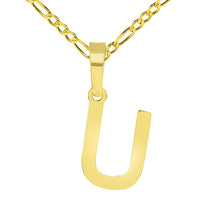 Load image into Gallery viewer, Solid 14k Yellow Gold Dainty Mini Uppercase Initial Charm Block Letter Pendant Necklace with Figaro Link Chain

