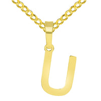 Load image into Gallery viewer, Solid 14k Yellow Gold Dainty Mini Uppercase Initial Charm Block Letter Pendant Necklaces with Curb Cuban Chain
