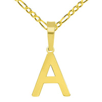 Load image into Gallery viewer, Solid 14k Yellow Gold Dainty Mini Uppercase Initial Charm Block Letter Pendant Necklace with Figaro Link Chain
