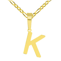 Load image into Gallery viewer, Solid 14k Yellow Gold Dainty Mini Uppercase Initial Charm Block Letter Pendant Necklace with Figaro Link Chain
