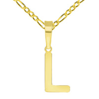 Load image into Gallery viewer, Solid 14k Yellow Gold Dainty Mini Uppercase Initial Charm Block Letter Pendant Necklace with Figaro Link Chain
