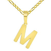 Load image into Gallery viewer, Solid 14k Yellow Gold Dainty Mini Uppercase Initial Charm Block Letter Pendant Necklace with Figaro Link Chain
