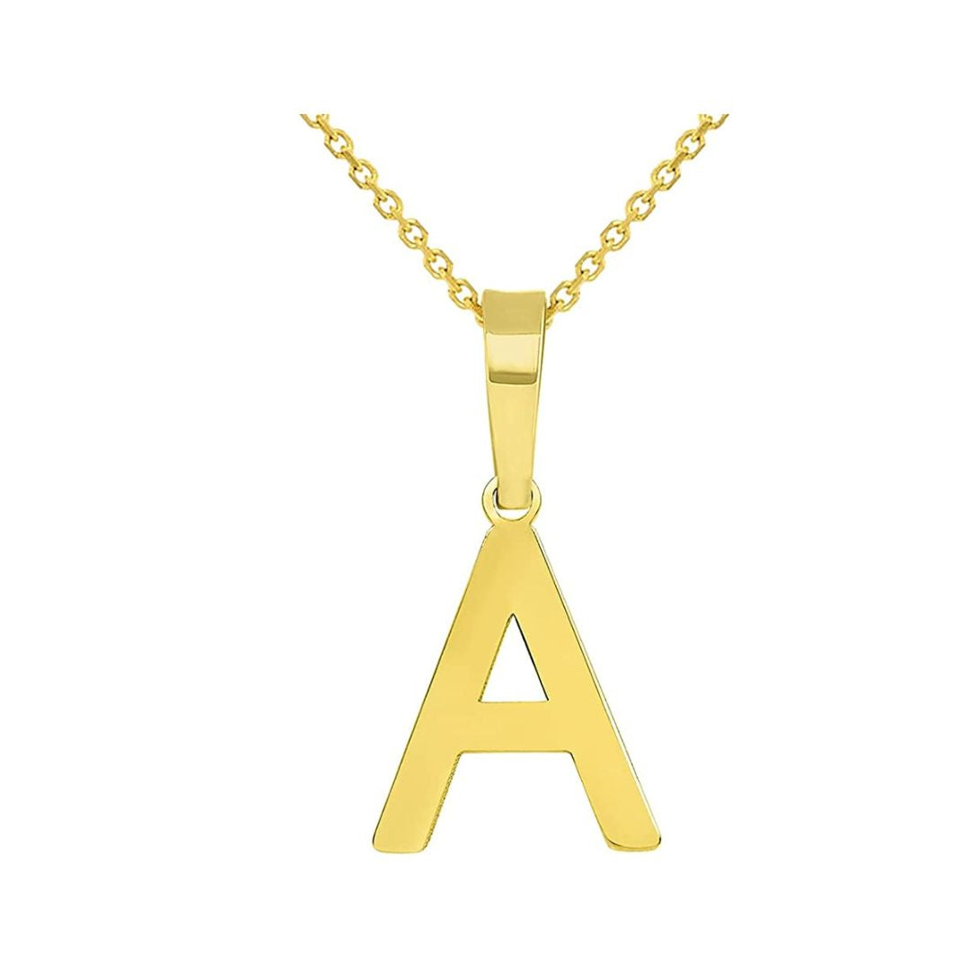 Solid 14k Yellow Gold Dainty Mini Uppercase Initial Charm Block Letter Pendant Necklace