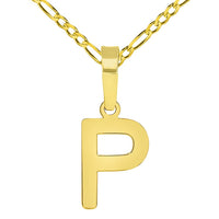 Load image into Gallery viewer, Solid 14k Yellow Gold Dainty Mini Uppercase Initial Charm Block Letter Pendant Necklace with Figaro Link Chain
