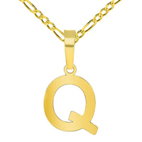 Load image into Gallery viewer, Solid 14k Yellow Gold Dainty Mini Uppercase Initial Charm Block Letter Pendant Necklace with Figaro Link Chain
