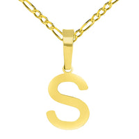Load image into Gallery viewer, Solid 14k Yellow Gold Dainty Mini Uppercase Initial Charm Block Letter Pendant Necklace with Figaro Link Chain
