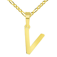 Load image into Gallery viewer, Solid 14k Yellow Gold Dainty Mini Uppercase Initial Charm Block Letter Pendant Necklace with Figaro Link Chain

