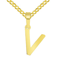 Load image into Gallery viewer, Solid 14k Yellow Gold Dainty Mini Uppercase Initial Charm Block Letter Pendant Necklaces with Curb Cuban Chain
