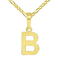 Load image into Gallery viewer, Solid 14k Yellow Gold Dainty Mini Uppercase Initial Charm Block Letter Pendant Necklace with Figaro Link Chain
