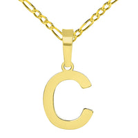 Load image into Gallery viewer, Solid 14k Yellow Gold Dainty Mini Uppercase Initial Charm Block Letter Pendant Necklace with Figaro Link Chain
