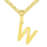 Load image into Gallery viewer, Solid 14k Yellow Gold Dainty Mini Uppercase Initial Charm Block Letter Pendant Necklaces with Curb Cuban Chain
