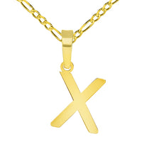 Load image into Gallery viewer, Solid 14k Yellow Gold Dainty Mini Uppercase Initial Charm Block Letter Pendant Necklace with Figaro Link Chain
