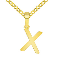Load image into Gallery viewer, Solid 14k Yellow Gold Dainty Mini Uppercase Initial Charm Block Letter Pendant Necklaces with Curb Cuban Chain

