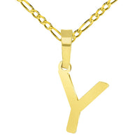 Load image into Gallery viewer, Solid 14k Yellow Gold Dainty Mini Uppercase Initial Charm Block Letter Pendant Necklace with Figaro Link Chain
