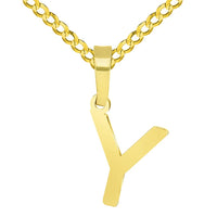 Load image into Gallery viewer, Solid 14k Yellow Gold Dainty Mini Uppercase Initial Charm Block Letter Pendant Necklaces with Curb Cuban Chain
