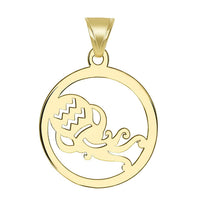 Load image into Gallery viewer, 14k Yellow Gold Dainty Round Aquarius Zodiac Sign Cut-Out Vase Disc Pendant Necklace
