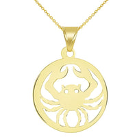Load image into Gallery viewer, Solid 14k Yellow Gold Dainty Round Cancer Zodiac Sign Crab Disc Pendant Necklace
