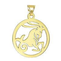 Load image into Gallery viewer, 14k Yellow Gold Dainty Round Capricorn Zodiac Sign Goat Cut-Out Disc Pendant Necklace
