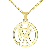 Load image into Gallery viewer, 14k Yellow Gold Dainty Round Gemini Twins Zodiac Sign Cut-Out Disc Pendant with Figaro Chain Necklace
