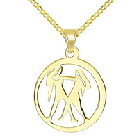 Load image into Gallery viewer, 14k Yellow Gold Dainty Round Gemini Twins Zodiac Sign Cut-Out Disc Pendant with Cuban Chain Necklace
