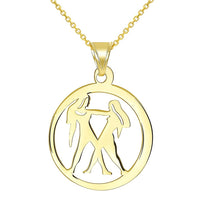 Load image into Gallery viewer, 14k Yellow Gold Dainty Round Gemini Twins Zodiac Sign Cut-Out Disc Pendant Necklace

