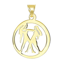 Load image into Gallery viewer, 14k Yellow Gold Dainty Round Gemini Twins Zodiac Sign Cut-Out Disc Pendant Necklace

