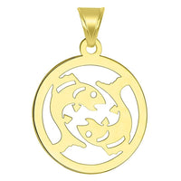 Load image into Gallery viewer, 14k Yellow Gold Dainty Round Pisces Zodiac Symbol Cut-Out Fish Pendant with Figaro Chain Necklace
