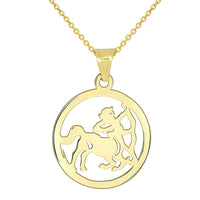 Load image into Gallery viewer, 14k Yellow Gold Dainty Round Sagittarius Zodiac Sign Cut-Out Disc Pendant Necklace
